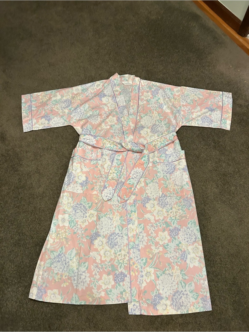 Komar Pink Floral Cotton Robe with Pastel Blooms